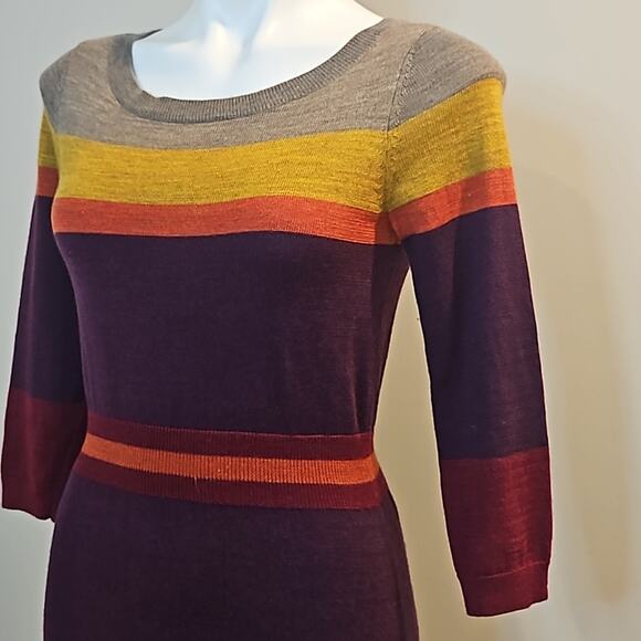 Ann Taylor Loft Purple Multicolor Long Sleeve Sweater Dress - Picture 2 of 7